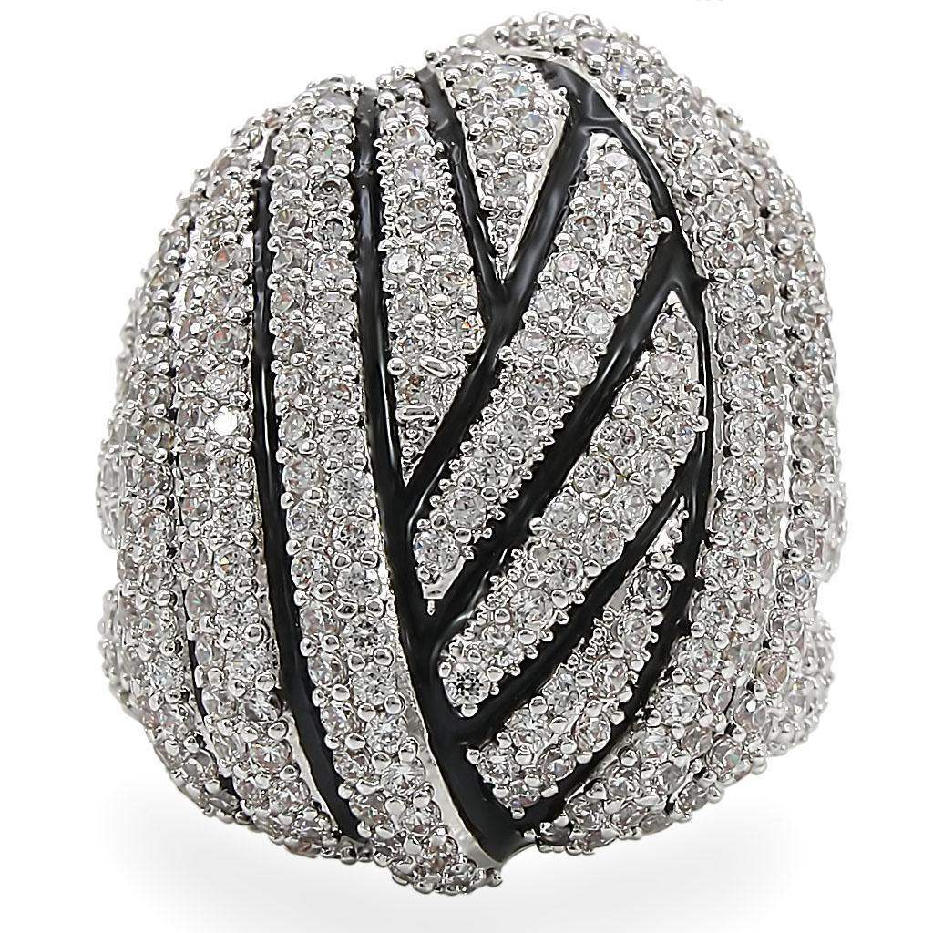 Alamode Rhodium Brass Ring with AAA Grade CZ in Clear - Alamode - Flyclothing LLC