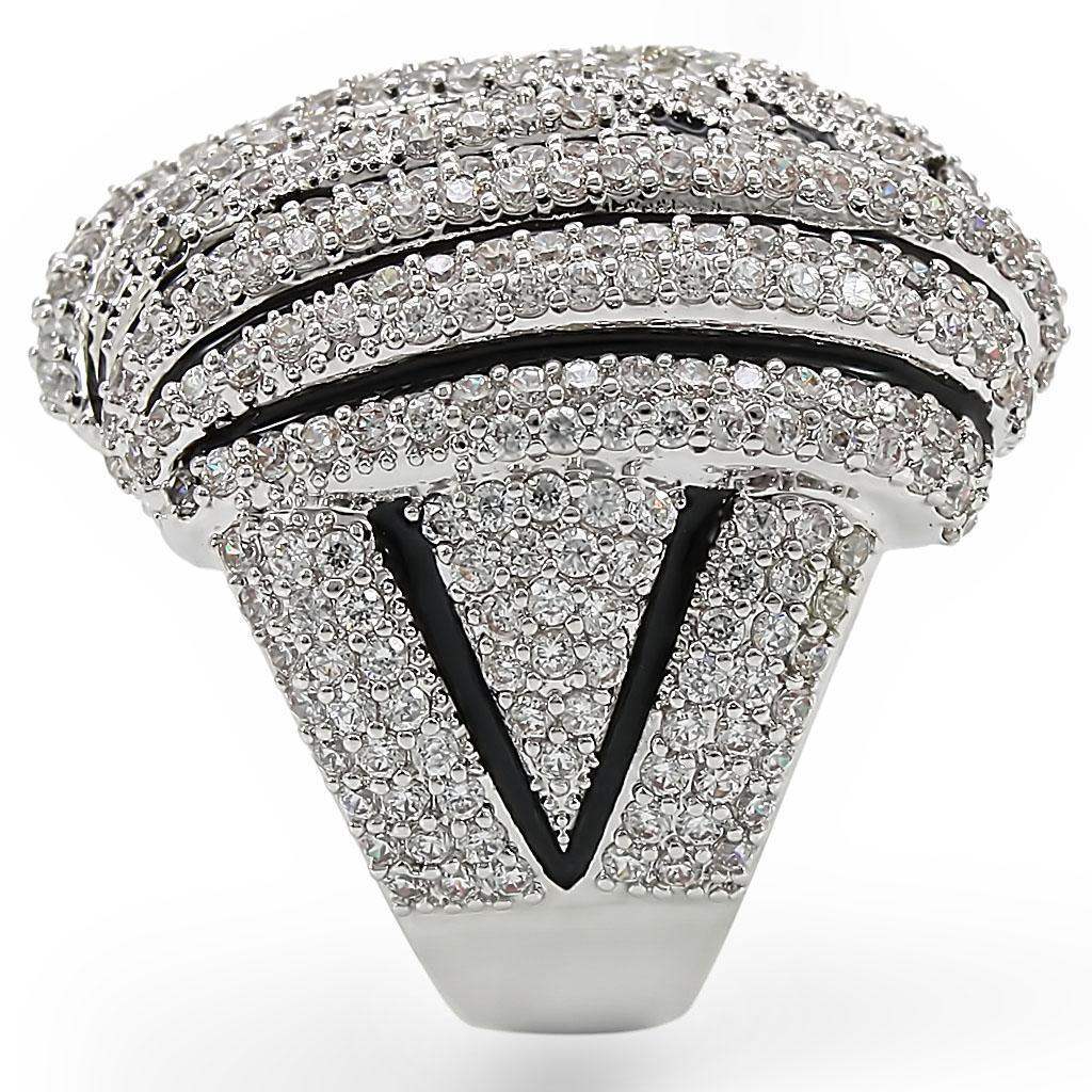 Alamode Rhodium Brass Ring with AAA Grade CZ in Clear - Alamode - Flyclothing LLC