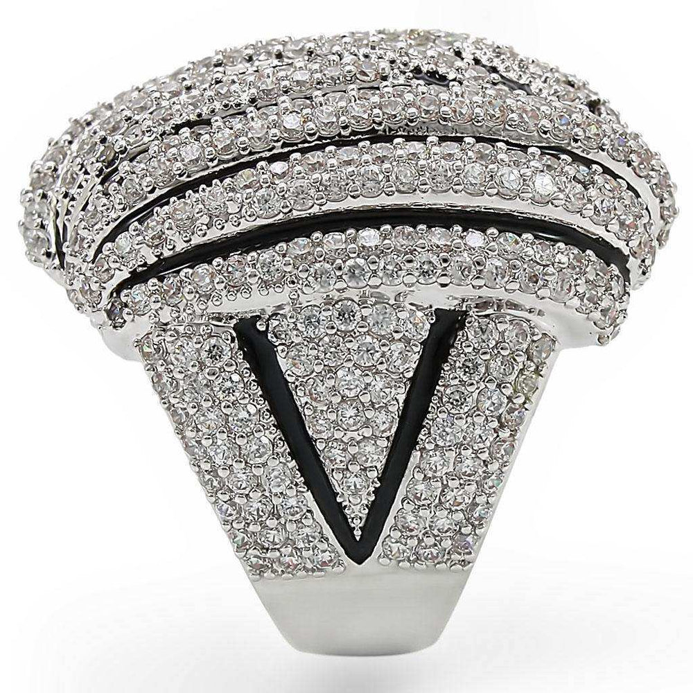 Alamode Rhodium Brass Ring with AAA Grade CZ in Clear - Alamode - Flyclothing LLC