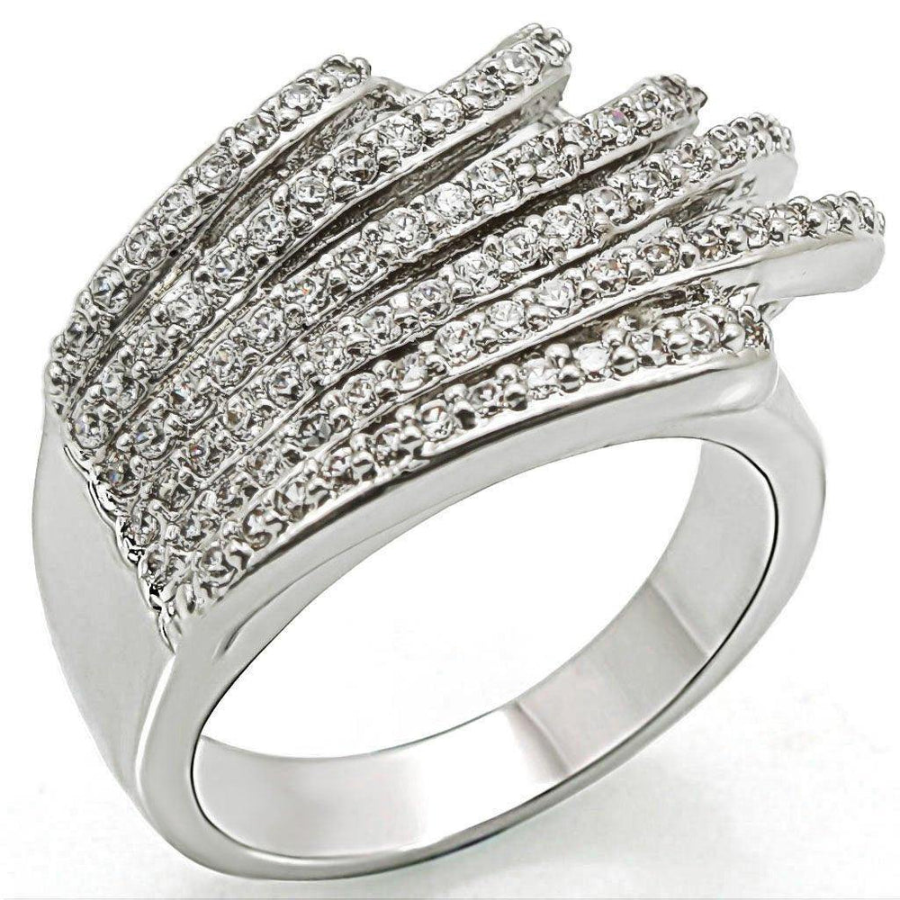 Alamode Rhodium Brass Ring with AAA Grade CZ in Clear - Alamode