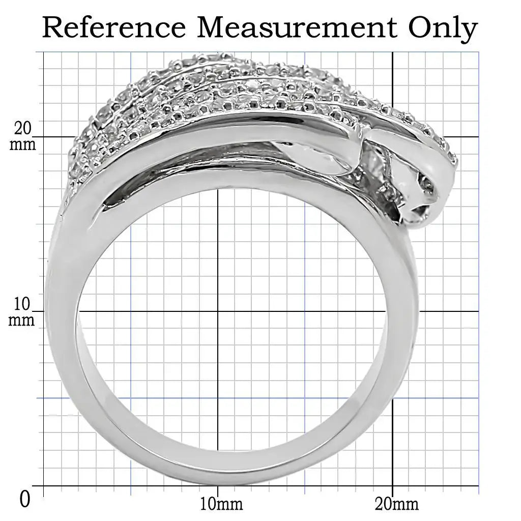 Alamode Rhodium Brass Ring with AAA Grade CZ in Clear - Alamode - Flyclothing LLC