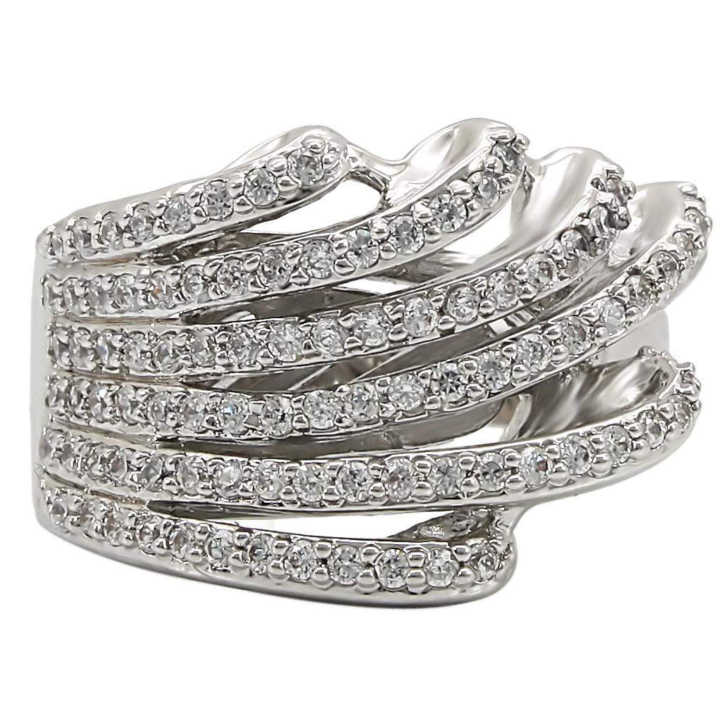 Alamode Rhodium Brass Ring with AAA Grade CZ in Clear - Alamode - Flyclothing LLC