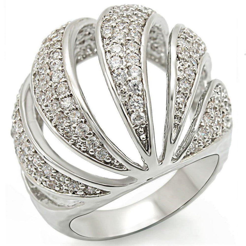 Alamode Rhodium Brass Ring with AAA Grade CZ in Clear - Alamode