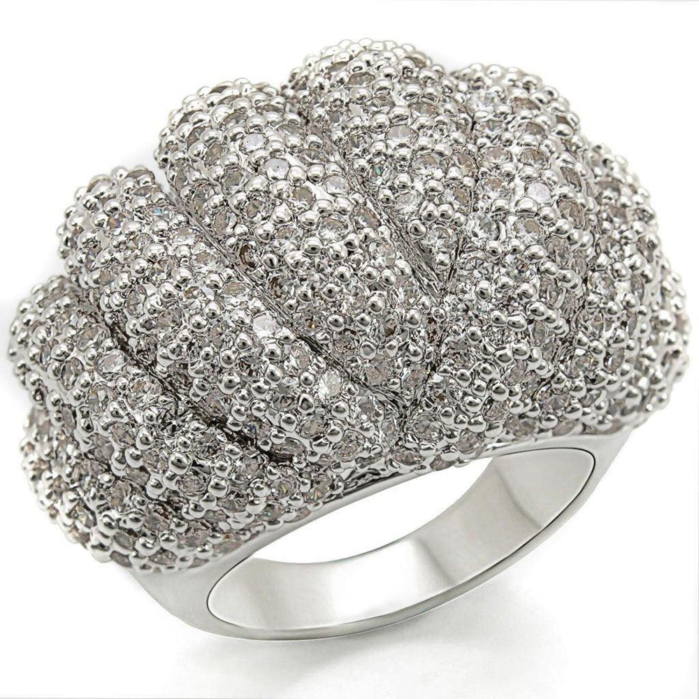 Alamode Rhodium Brass Ring with AAA Grade CZ in Clear - Alamode