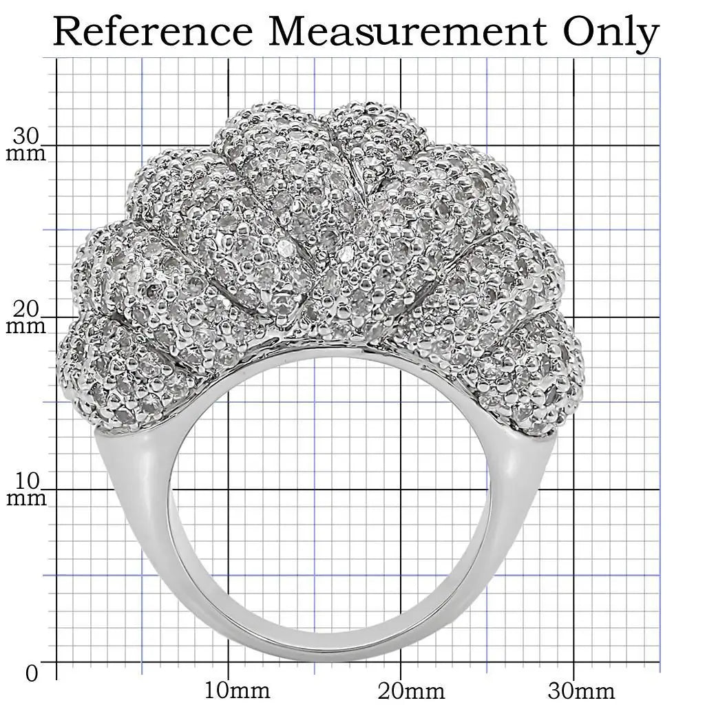 Alamode Rhodium Brass Ring with AAA Grade CZ in Clear - Alamode - Flyclothing LLC