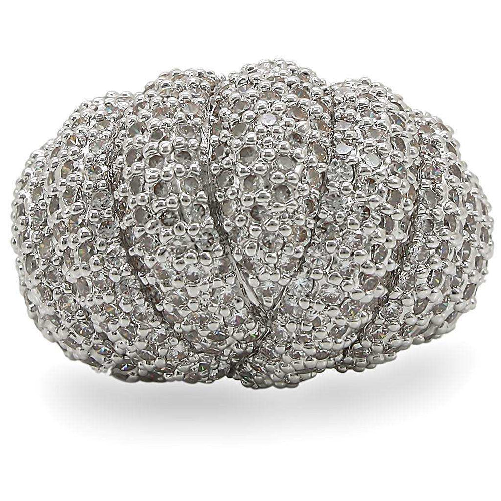 Alamode Rhodium Brass Ring with AAA Grade CZ in Clear - Alamode - Flyclothing LLC