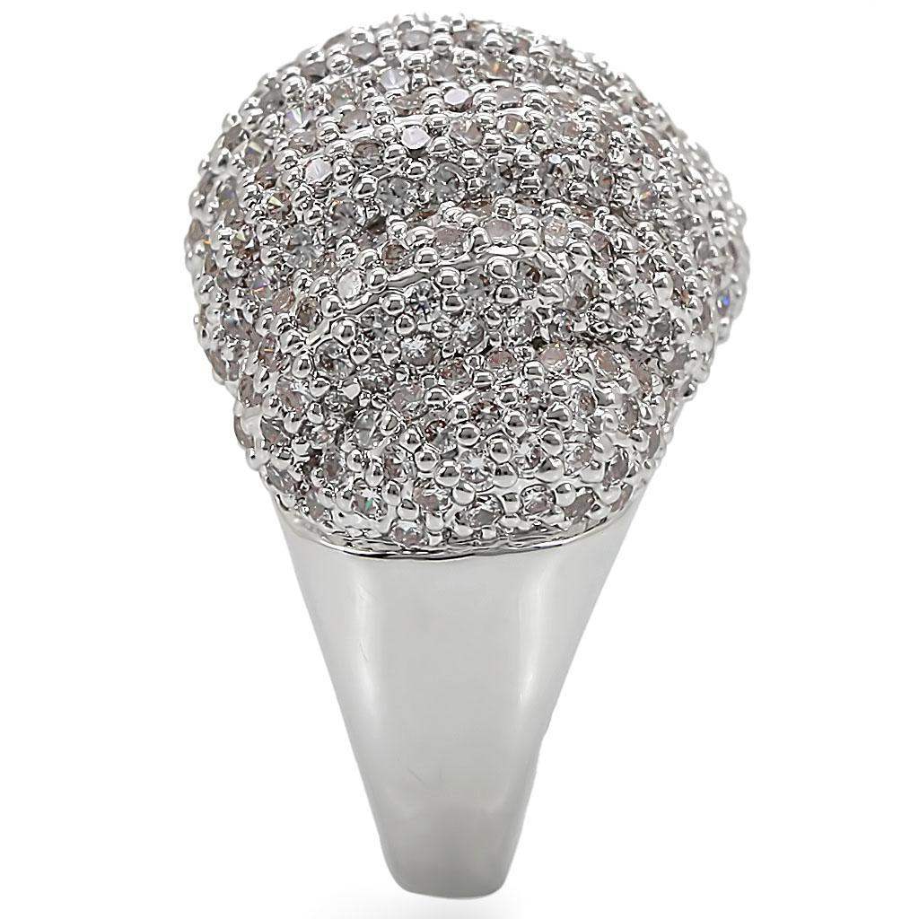 Alamode Rhodium Brass Ring with AAA Grade CZ in Clear - Alamode - Flyclothing LLC