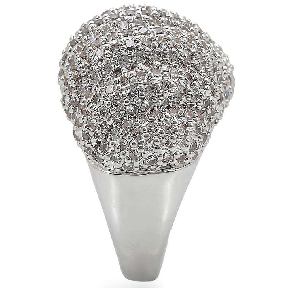 Alamode Rhodium Brass Ring with AAA Grade CZ in Clear - Alamode - Flyclothing LLC