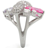 Alamode Rhodium Brass Ring with AAA Grade CZ in Multi Color - Alamode - Flyclothing LLC