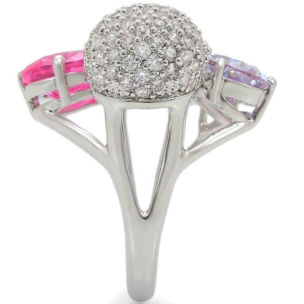 Alamode Rhodium Brass Ring with AAA Grade CZ in Multi Color - Alamode - Flyclothing LLC