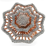 Alamode Rose Gold + Rhodium Brass Ring with Top Grade Crystal in Clear - Alamode