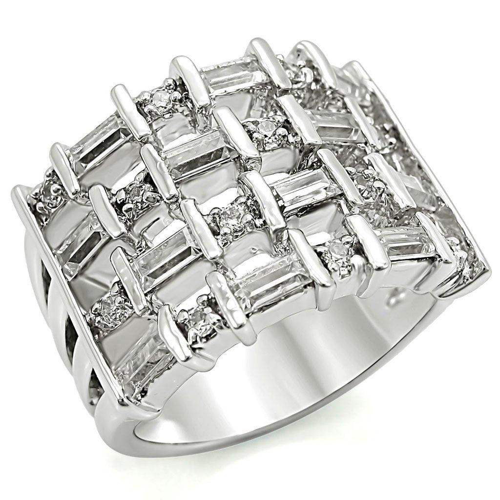 Alamode Rhodium Brass Ring with AAA Grade CZ in Clear - Alamode - Flyclothing LLC