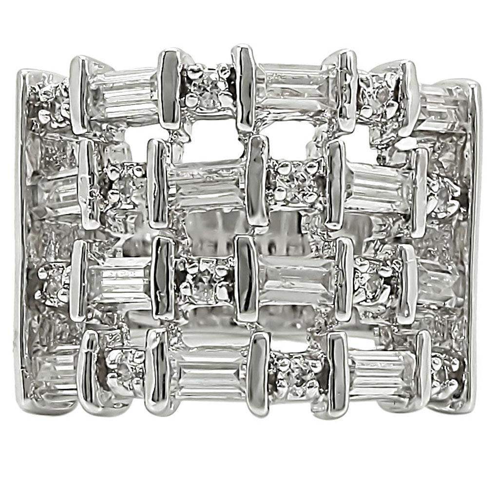 Alamode Rhodium Brass Ring with AAA Grade CZ in Clear - Alamode - Flyclothing LLC