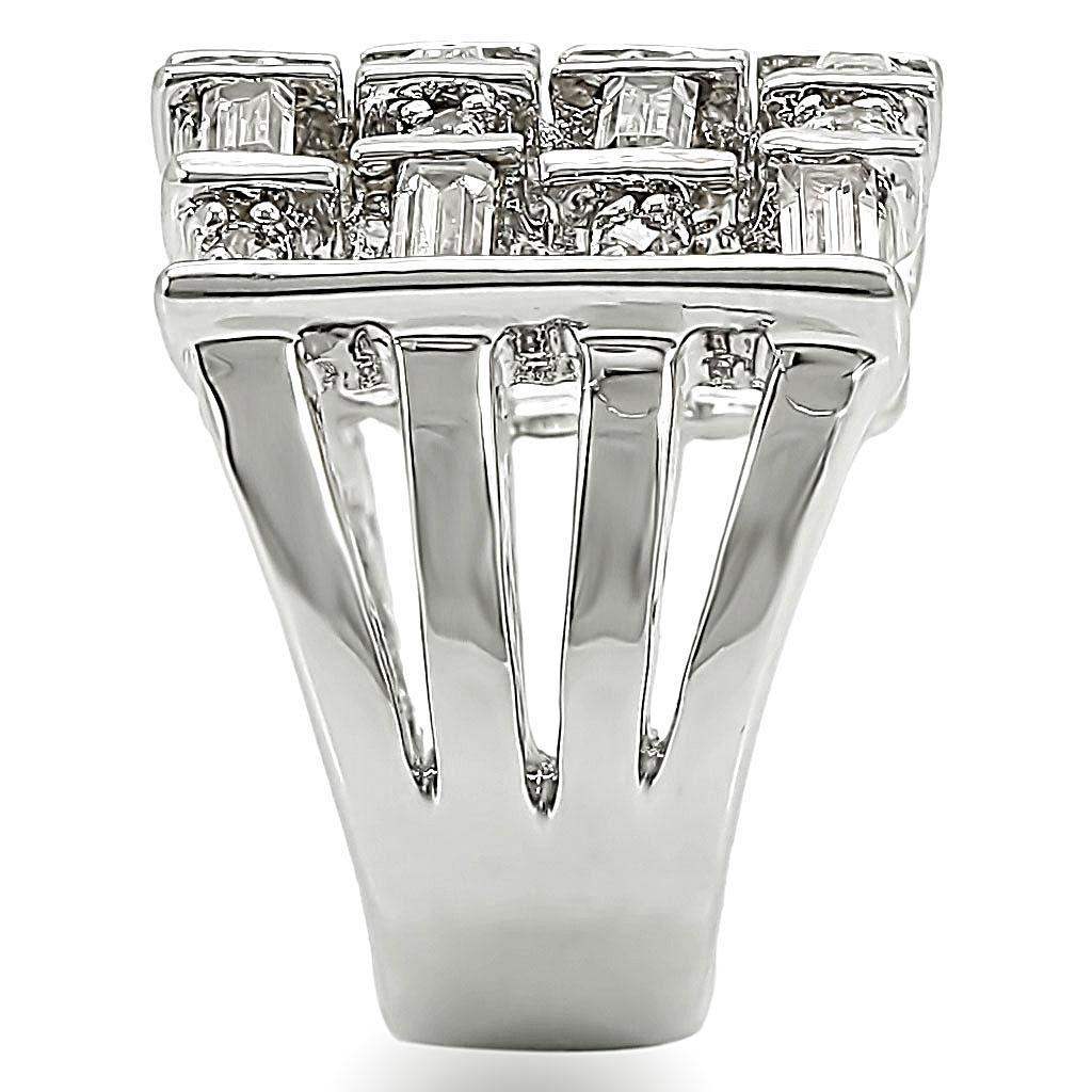 Alamode Rhodium Brass Ring with AAA Grade CZ in Clear - Alamode - Flyclothing LLC