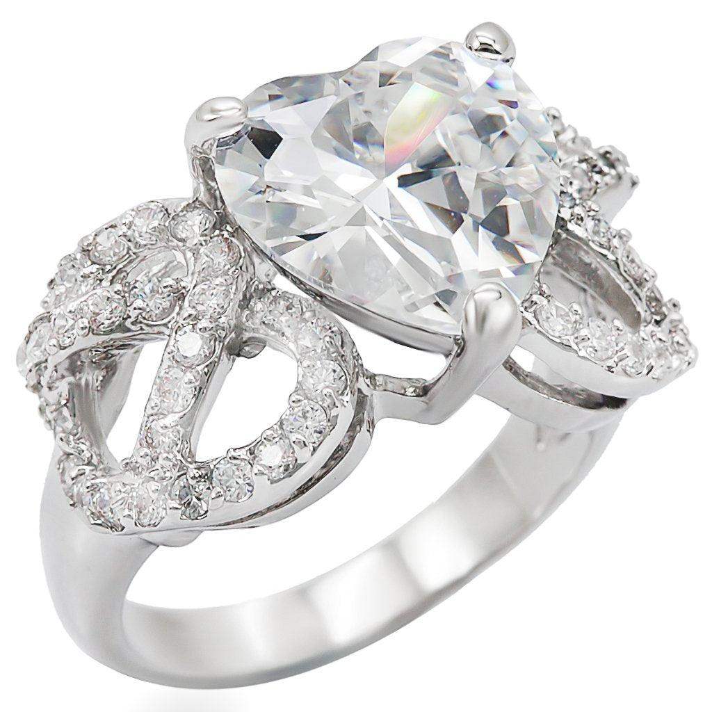 Alamode Rhodium Brass Ring with AAA Grade CZ in Clear - Alamode - Flyclothing LLC