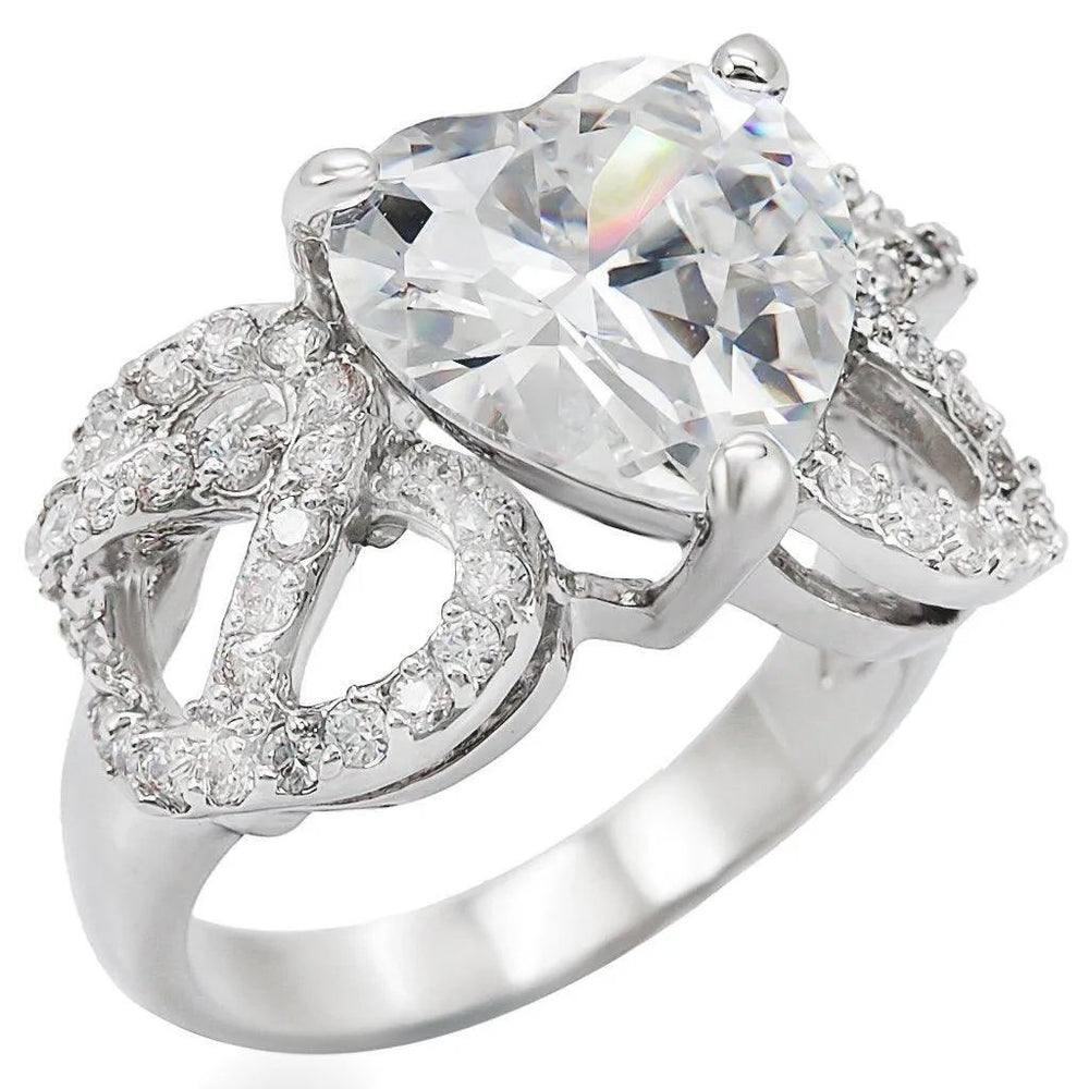 Alamode Rhodium Brass Ring with AAA Grade CZ in Clear - Alamode