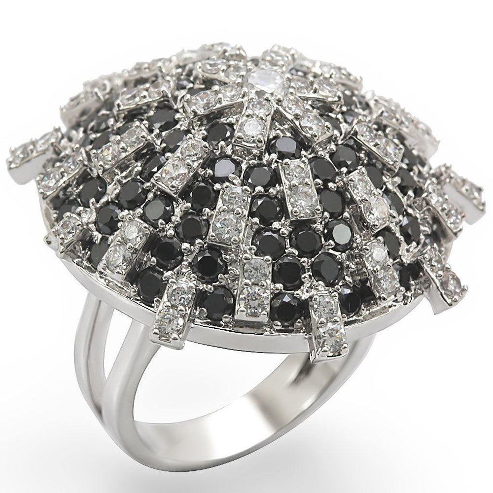 Alamode Rhodium Brass Ring with AAA Grade CZ in Black Diamond - Alamode