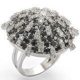 Alamode Rhodium Brass Ring with AAA Grade CZ in Black Diamond - Alamode