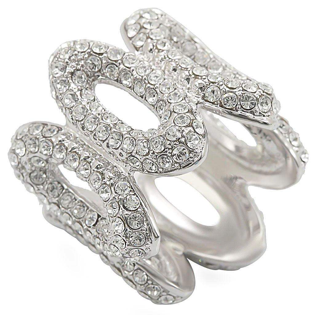 Alamode Rhodium Brass Ring with Top Grade Crystal in Clear - Alamode - Flyclothing LLC