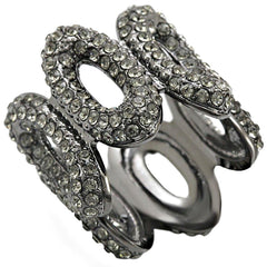 Alamode Ruthenium Brass Ring with Top Grade Crystal in Black Diamond - Flyclothing LLC