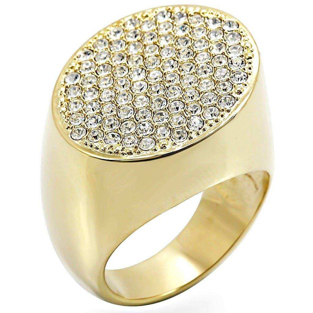Alamode Gold Brass Ring with Top Grade Crystal in Clear - Alamode - Flyclothing LLC