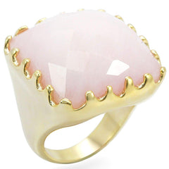 Alamode Gold Brass Ring with Synthetic Jade in Rose - Flyclothing LLC