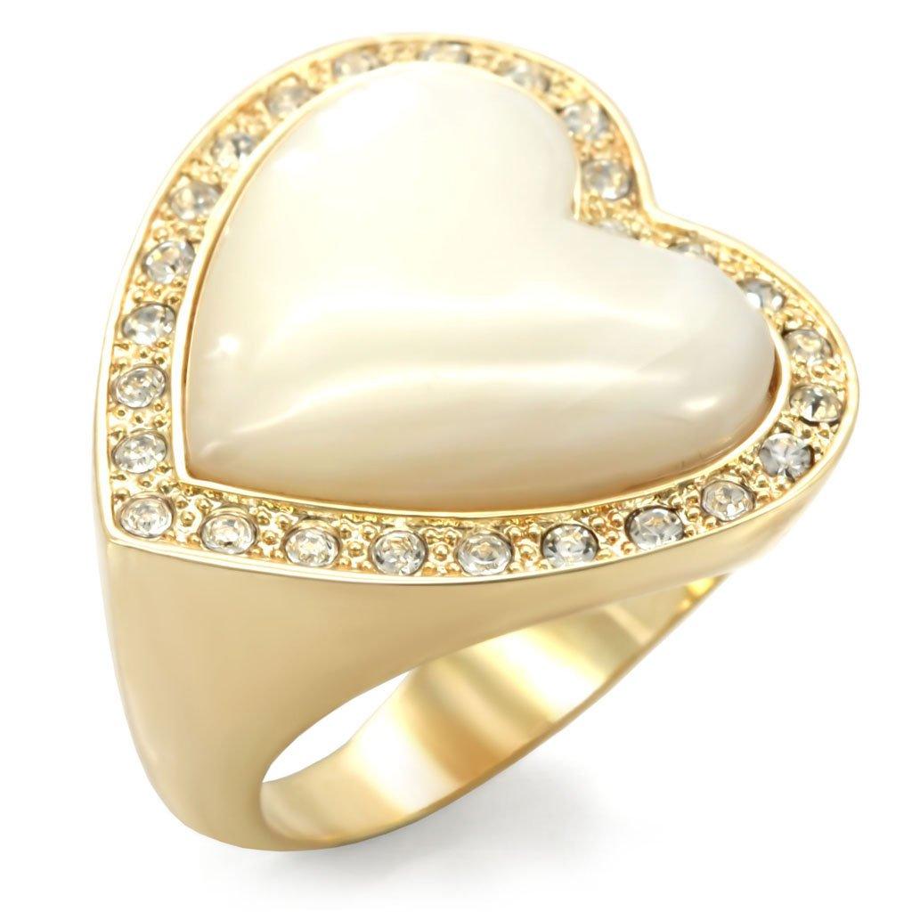 Alamode Gold Brass Ring with Synthetic Synthetic Glass in White - Flyclothing LLC