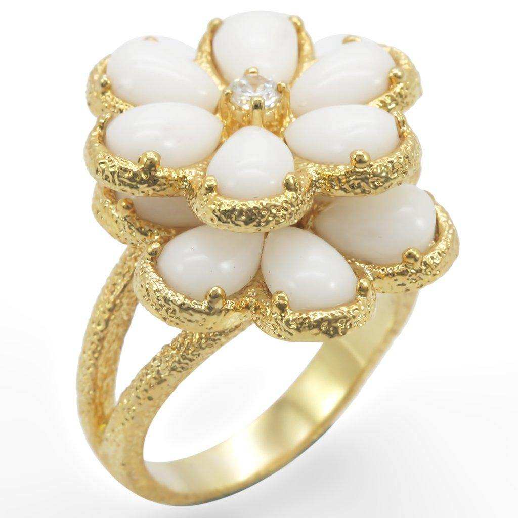 Alamode Gold Brass Ring with Synthetic Synthetic Glass in White - Alamode - Flyclothing LLC