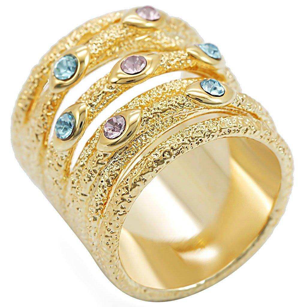 Alamode Gold Brass Ring with Top Grade Crystal in Multi Color - Alamode - Flyclothing LLC