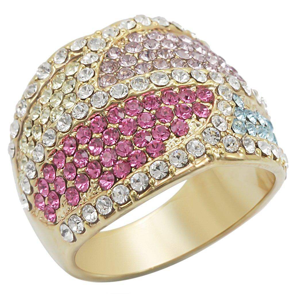 Alamode Gold Brass Ring with Top Grade Crystal in Multi Color - Alamode - Flyclothing LLC