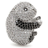Alamode Rhodium + Ruthenium Brass Ring with AAA Grade CZ in Black Diamond - Alamode