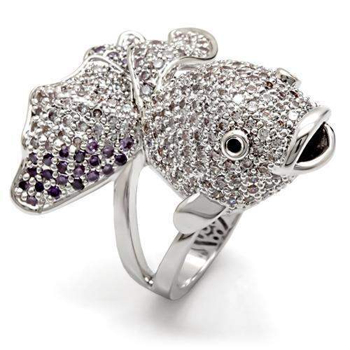 Alamode Rhodium Brass Ring with AAA Grade CZ in Multi Color - Alamode - Flyclothing LLC