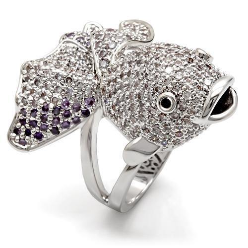 Alamode Rhodium Brass Ring with AAA Grade CZ in Multi Color - Alamode