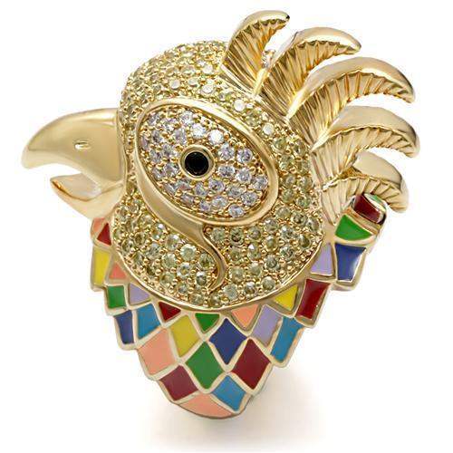 Alamode Gold Brass Ring with AAA Grade CZ in Multi Color - Alamode - Flyclothing LLC