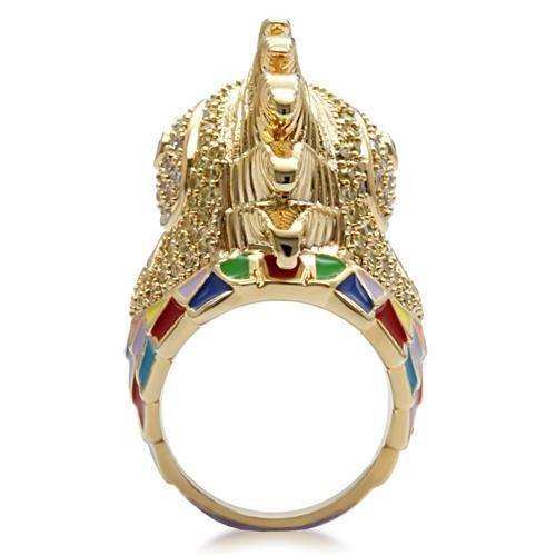 Alamode Gold Brass Ring with AAA Grade CZ in Multi Color - Alamode - Flyclothing LLC