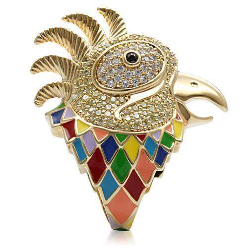Alamode Gold Brass Ring with AAA Grade CZ in Multi Color - Alamode - Flyclothing LLC
