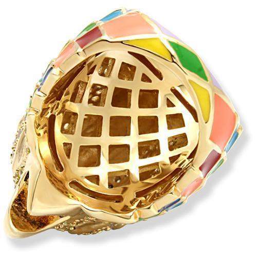 Alamode Gold Brass Ring with AAA Grade CZ in Multi Color - Alamode - Flyclothing LLC