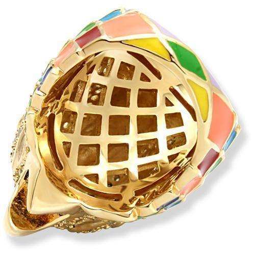Alamode Gold Brass Ring with AAA Grade CZ in Multi Color - Alamode - Flyclothing LLC