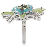 Alamode Rhodium Brass Ring with Synthetic Synthetic Glass in Multi Color - Alamode - Flyclothing LLC