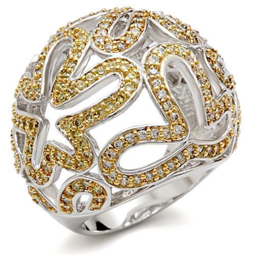 Alamode Reverse Two-Tone Brass Ring with AAA Grade CZ in Topaz - Flyclothing LLC