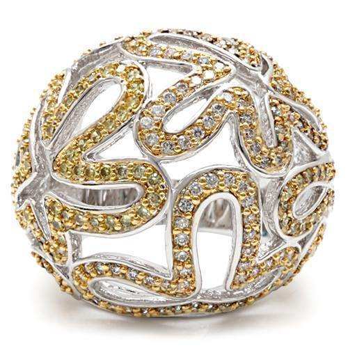Alamode Reverse Two-Tone Brass Ring with AAA Grade CZ in Topaz - Alamode - Flyclothing LLC