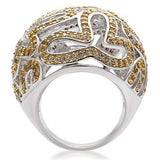 Alamode Reverse Two-Tone Brass Ring with AAA Grade CZ in Topaz - Alamode - Flyclothing LLC