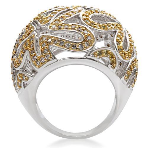 Alamode Reverse Two-Tone Brass Ring with AAA Grade CZ in Topaz - Flyclothing LLC