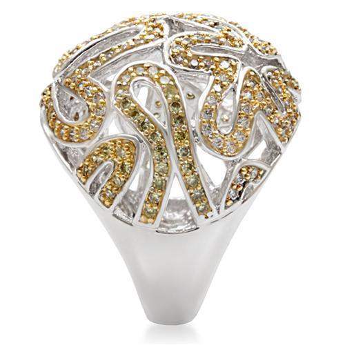 Alamode Reverse Two-Tone Brass Ring with AAA Grade CZ in Topaz - Alamode - Flyclothing LLC
