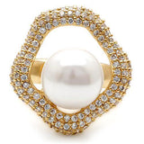 Alamode Gold Brass Ring with Synthetic Pearl in White - Alamode