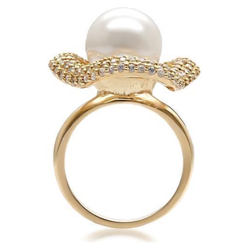 Alamode Gold Brass Ring with Synthetic Pearl in White - Flyclothing LLC