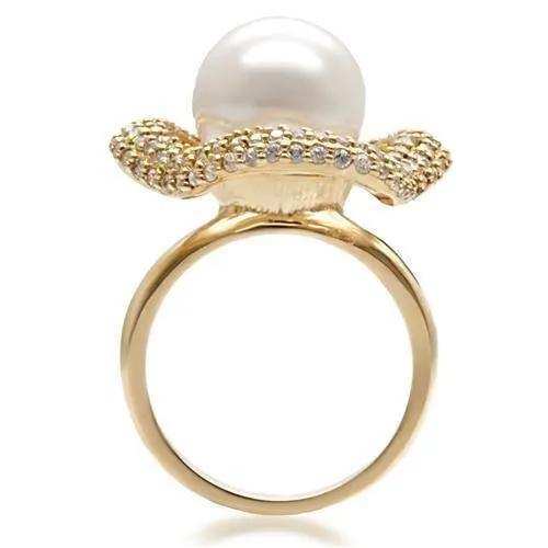 Alamode Gold Brass Ring with Synthetic Pearl in White - Alamode - Flyclothing LLC
