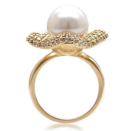 Alamode Gold Brass Ring with Synthetic Pearl in White - Alamode - Flyclothing LLC