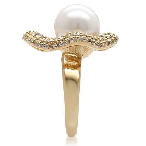 Alamode Gold Brass Ring with Synthetic Pearl in White - Alamode - Flyclothing LLC