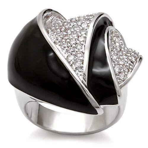 Alamode Rhodium Brass Ring with AAA Grade CZ in Clear - Alamode - Flyclothing LLC